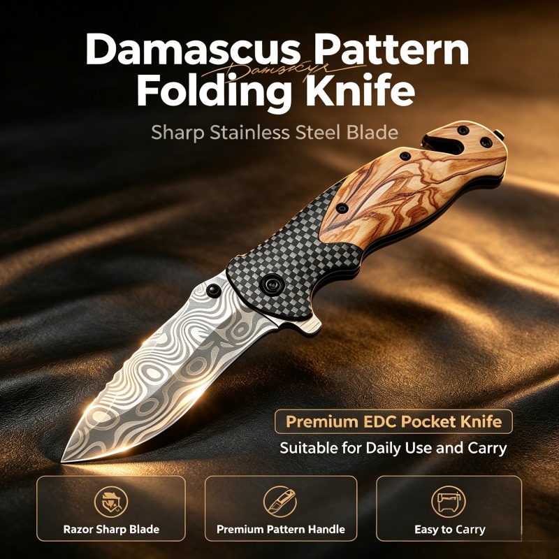 Şam Desenli Katlanır Bıçak Kes - Edc Carry Pocket Knife incelemesi ve fiyatı